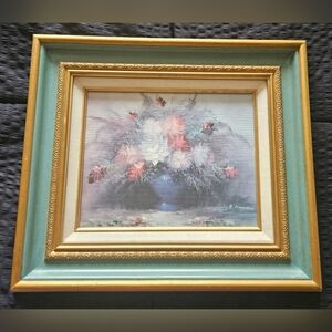 L. Haywood Signed Vase of Flowers Oil on Canvas Framed 15" x 14"